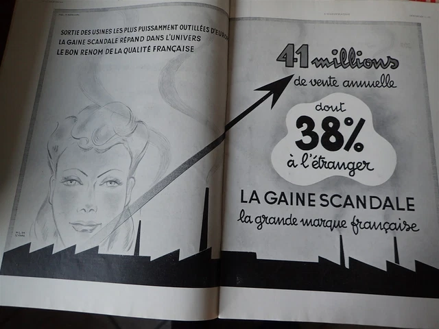SCANDALE gaine sur double page publicité papier ILLUSTRATION 1940 col