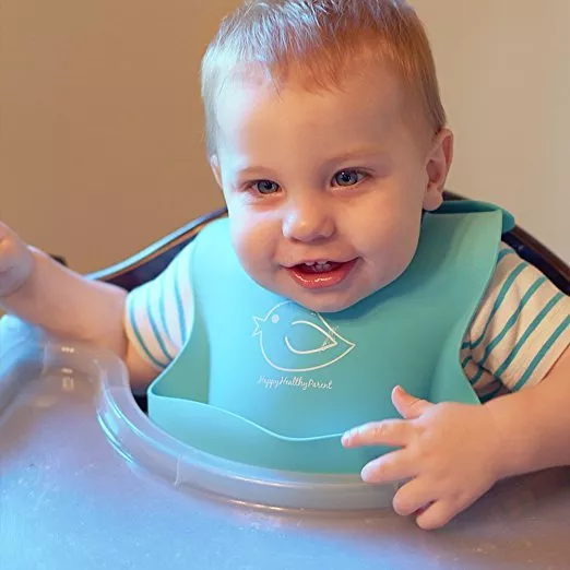 Waterproof Baby Soft Silicone Bibs Feeding bib Kids Roll up Food Catcher Pocket