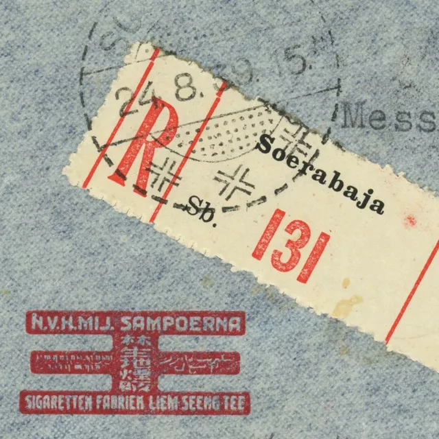 Dutch East Indies Soerabaja to USA Airmail Registered Cover 1939 via Amsterdam