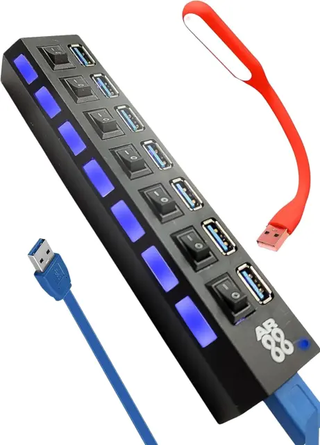 -Hub USB-3.0-7 Porte-Mini Luce Led-Multipresa Usb-Ciabatta Usb-Presa Usb-Adattat