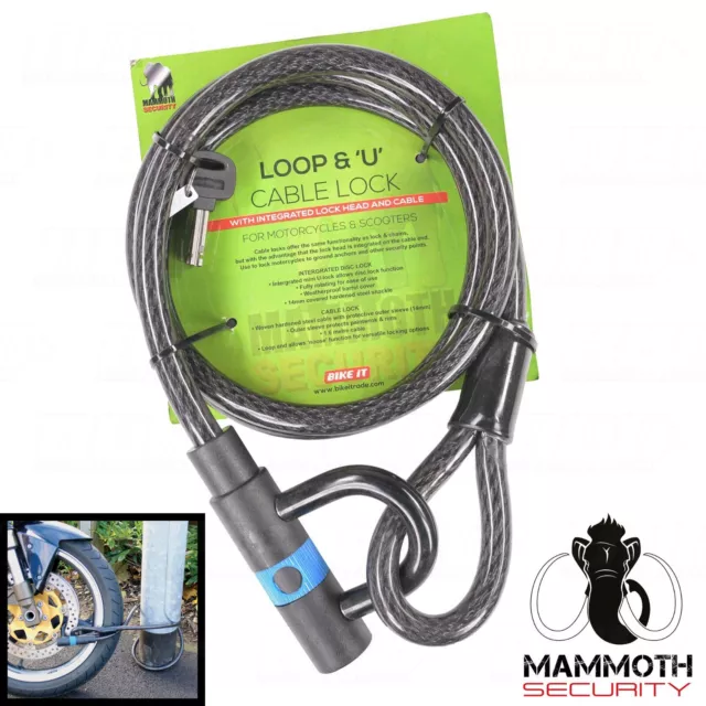 Mammoth Motorcycle 2 In 1 Cable Lock And Mini U Lock Hardened Steel