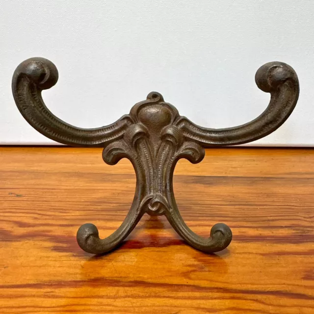 Antique Ornate Double Hall Tree Hook Coat Hat Rack Hanger Victorian Cast Iron