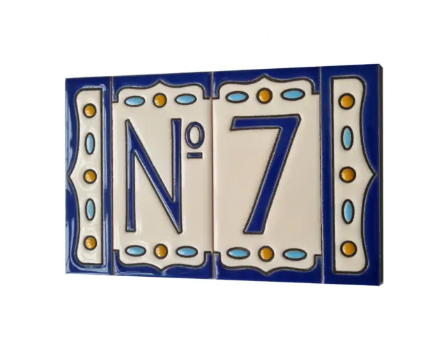 11 x 5.5cm Nazari M-5 Hand-painted Ceramic Blue Number Tiles & Metal Frames