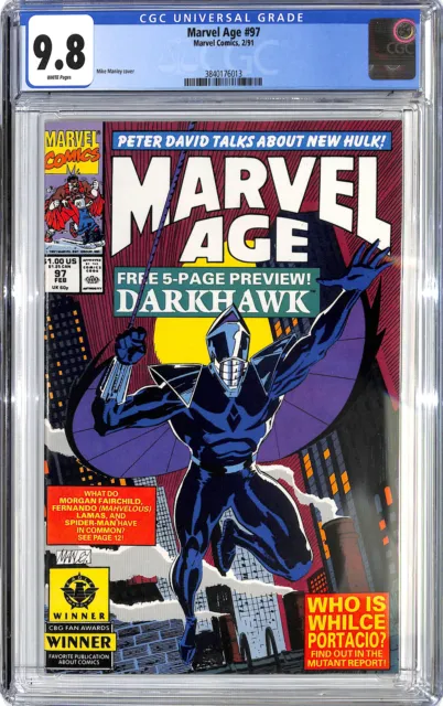 Marvel Age #97 1991 WHITE PAGES 1st DARKHAWK CGC 9.8