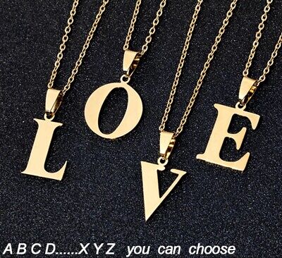 Gold Stainless Steel Initial Letter A To Z Pendant Necklace Alphabet Uk Seller