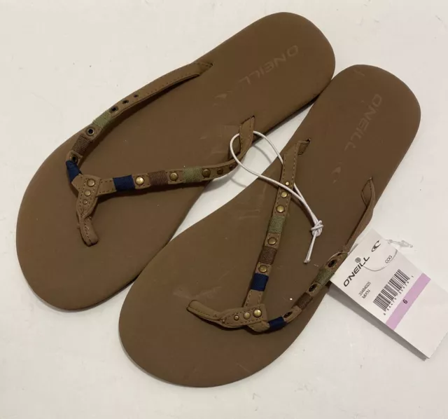 NEW O'Neill Mix’n Sandals Women's Flip Flops, Brown, Blue, Green , Size 6