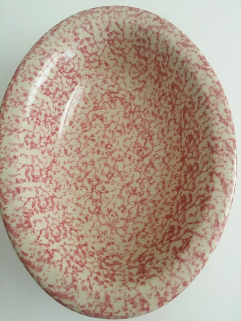 Gerald E Henn Spongeware Red Pink Serving Dish Oval Bowl 2