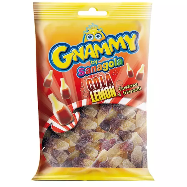 Caramelle Gommose Gnammy Sanagola Cola Lemon Frizzi 175 Gr Frizzanti Bottiglie