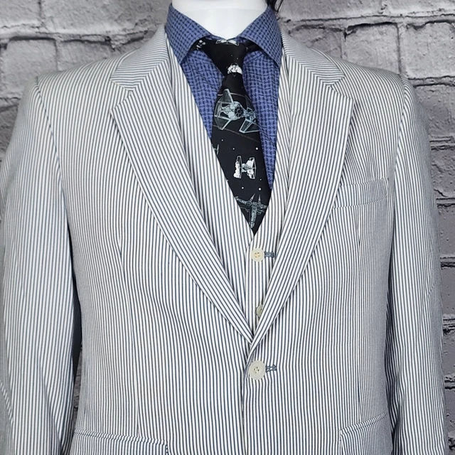 Brittany Vintage Three Piece Striped Seer Sucker Suit, Men's 38R
