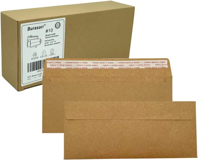 80Qty#10 Brown Kraft Business Envelopes 4.125X9.5In- Windowless Design 120GSM Pa