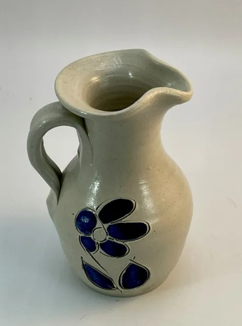 Williamsburg Salt Glaze Pottery Small Pitcher/ Creamer Cobalt Blue Flower 5 in.