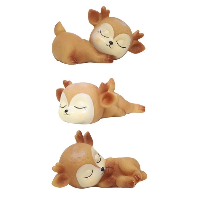 3 Stück Schlafende Hirschfiguren Kawaii Miniaturornamente KidsToy Fairy Rehkitz