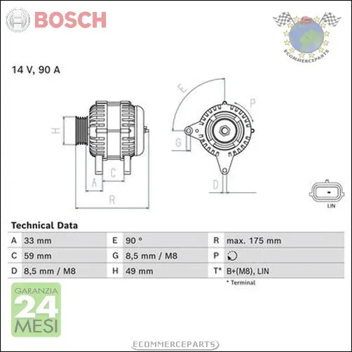 Alternatore Bosch per DACIA SANDERO LOGAN LODGY RENAULT TWINGO CAPTUR CLIO