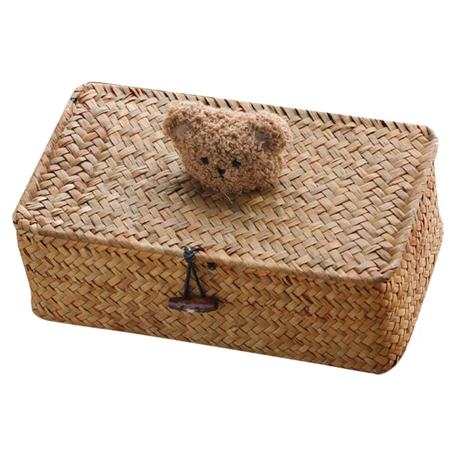Scatola Portaoggetti In Rattan Intrecciata A Mano Con Coperchio - Vassoio Scrivania Multifunzionale, Stile Bohémien, 15x12 Cm - 3