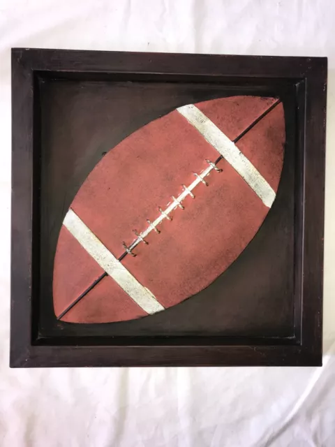 FOOTBALL Distressed 3D ALL METAL Sports WALL Decor PLAQUE Hanging 14 5/8" Square
