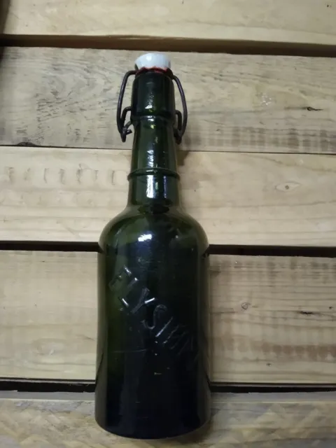 Alte Bierflasche "Elysium Brauerei Stettin" Grün Waldglas