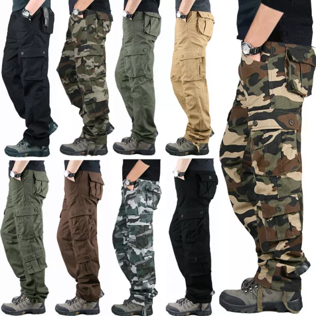 Mens Cargo Work Pants Relaxed Fit  Tactical Camo Combat Trousers with 6/8 Pocket