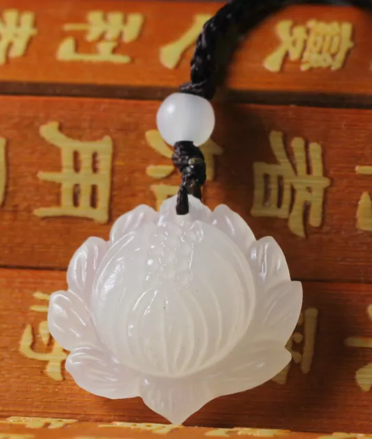 Chinese beautiful natural white jade hand-carved lotus flower pendant 3