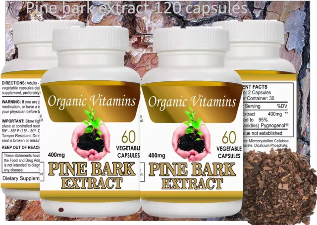 2 BOTTLES PINE BARK EXTRACT 120 caps 400MG x serving  2 BOTTLE 100% NATURAL