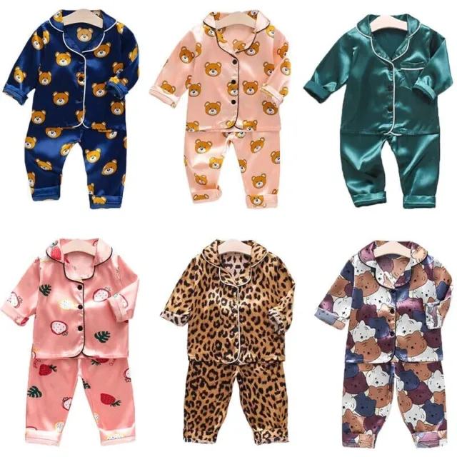 Girls Silk Satin Pajamas Sets Cartoon Kids Boys Pyjamas Baby Suit Girl Clothes
