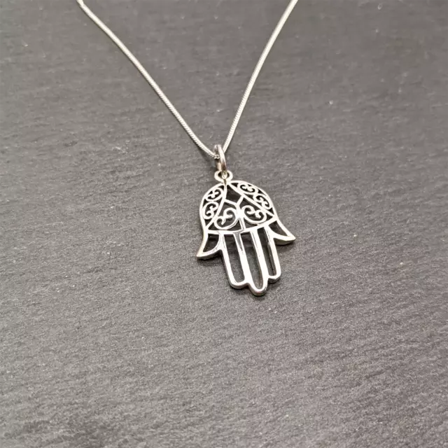 Silverly Sterling Silber Hamsa Fatima Hand offnen Filigree hangende Halskette 3