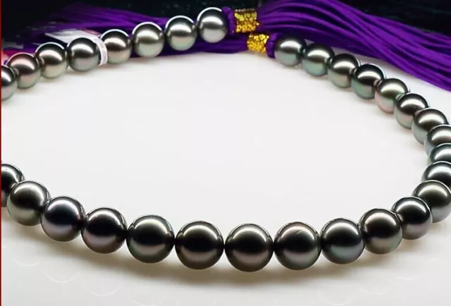 Stunning 18"11-12mm Tahitian genuine black round pearl necklace AAA 8898