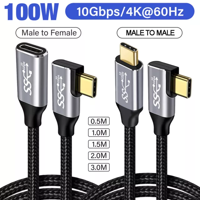 100W 5A 4K USB 3.1 Type C Charging Data Transfer Cable Fast Charge Extender Cord