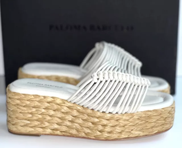 Paloma Barcelo Lola Espadrille Platform Sandals Woven Leather White EU 39 /US 9