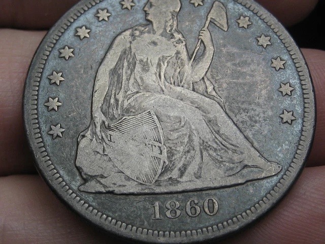 1860 P Seated Liberty Silver Dollar- Philadelphia, Fine/VF Details