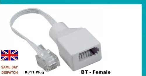 BT Socket to RJ11 Plug 4 Pin Telephone Phone Cable Adaptor Converter White