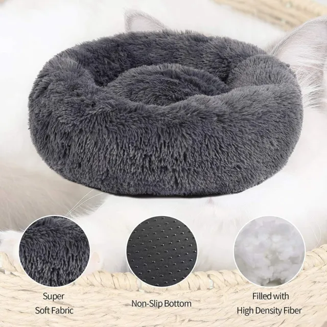 Pet Dog Cat Bed Fluffy Soft Warm Donut Plush Calming Bed Sleeping Kennel Nest 9