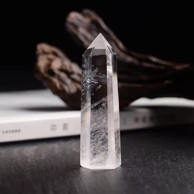 Rare Natural Clear Quartz Crystal Point Wand Column Healing Rock Stone Obelisk