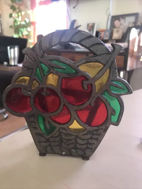 Vintage Stained Glass Napkin Holder fruit basket design