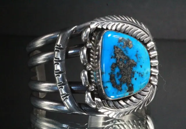 Sterling Silver Opulent Massive 97G Morenci Turquoise Navajo Cuff Bracelet