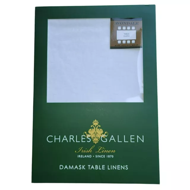 60x84in Charles Gallen White Damask Avondale Tablecloth Irish Linen