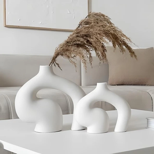 Vase céramique Blanc, Design et Moderne, Objet de Decoration du Salon