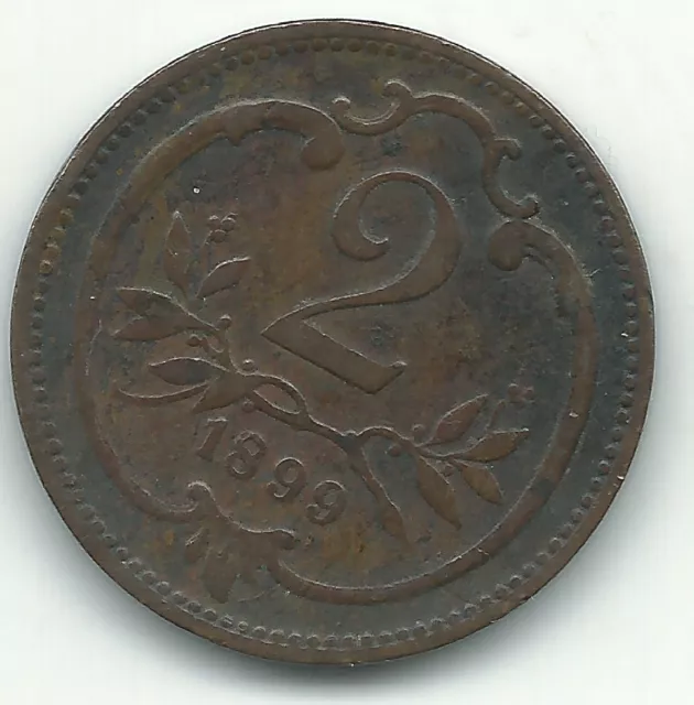 A High Grade 1899 Austria 2 Heller Coin-Sep111