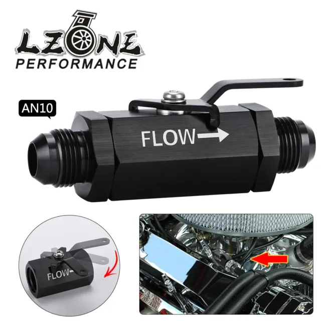 AN10 10AN -10 Inline Fuel Shut Off Cut Valve Black aluminum for hose fittings