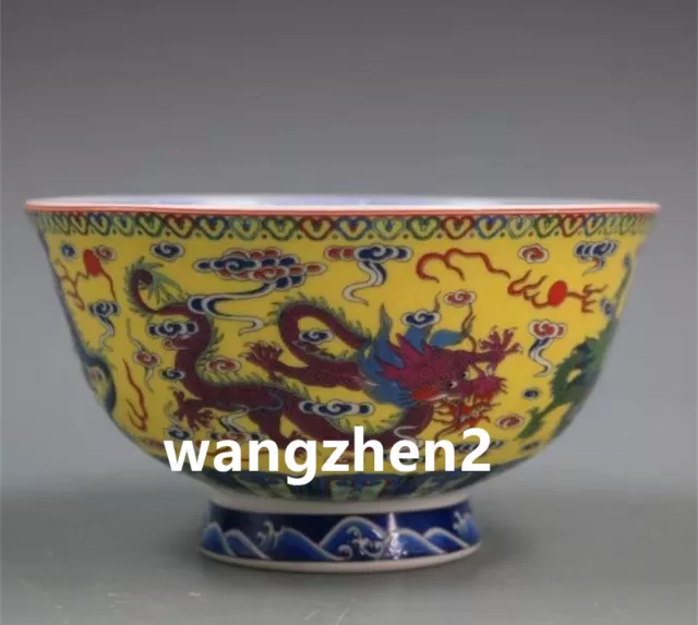 Old Chinese Blue and white porcelain bowl Dragon pattern bowl 15.6cm