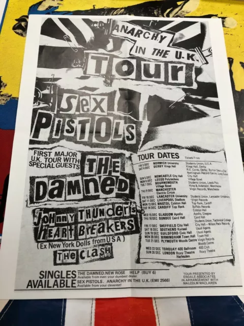 Rare Sex Pistols - Anarchy In The UK Tour Poster Double Sided Jamie Reid Artwork