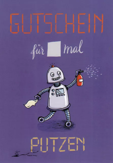 Postkarte: Gutschein für ... mal Putzen / Roboter