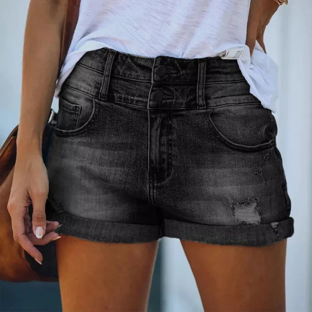 PANTALON COURT SHORT Femme Jeans en Jeans Noir Mode Slim 16125 EUR