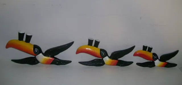 Set Of 3 Vintage Design Flying Guinness Toucans Hand Painted Cast Iron