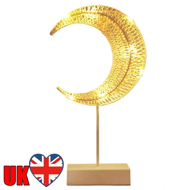 LED EID MOON Light Warm White Ramadan Decorative Table Lamp Rattan ...