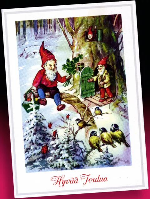 ALTE WEIHNACHTS GRUSSKARTE AK 1980er REPRINT 50er WICHTEL MOTIV ZWERGE IM WALD