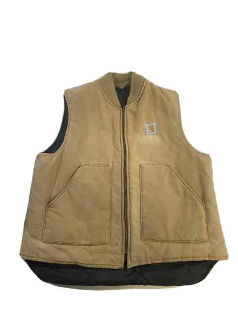 Vintage 90s carhartt canvas workwear vest Tan quilt lined made in usa XL VTG