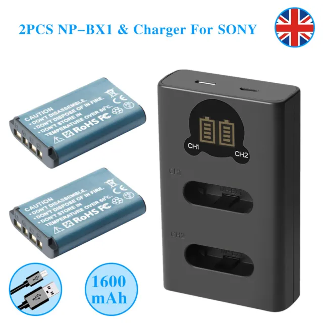 2× NP-BX1 NPBX1 Battery For Sony Cyber-shot DSC-RX100 HX90 WX300 + Dual Charger