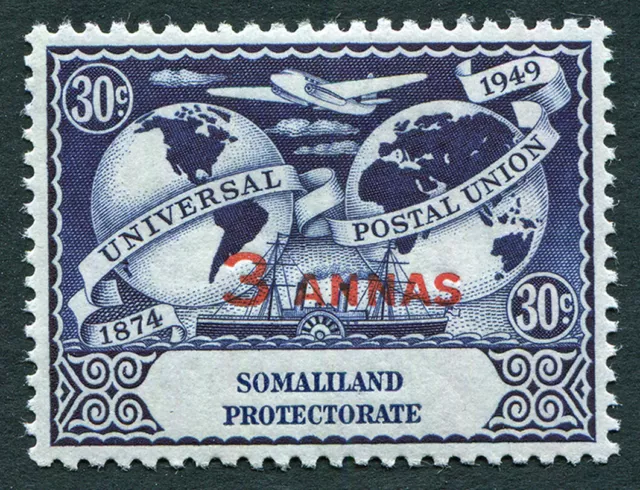 SOMALILAND PROTECTORATE 1949 3a on 30c SG122 MH FG UPU Anniv Omnibus Issue #B02
