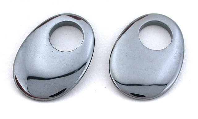 TWO 35mm x 25mm Oval 11.5mm Hole Hematite Focal Pendant Bead Gem Gemstone ES5507