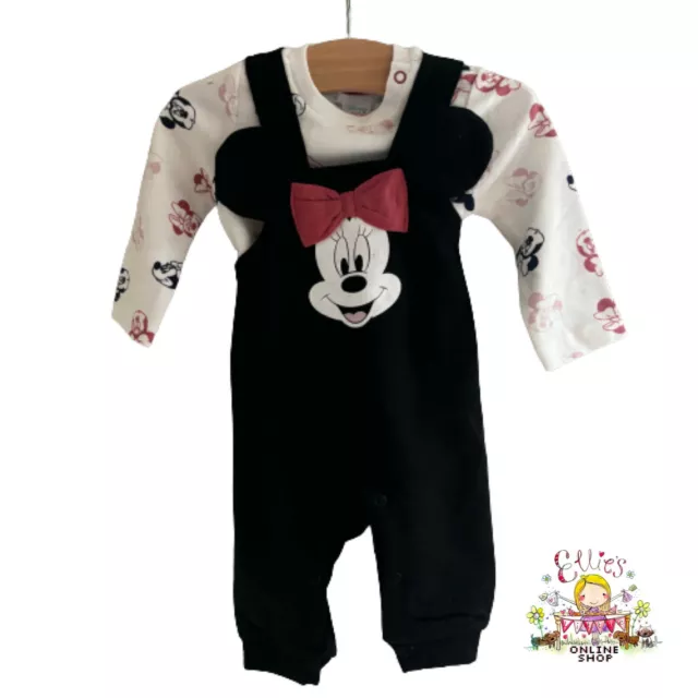 Dungarees Disney Baby Girls Minnie Mouse Outfit Set 2 Piece Bodysuit Long Sleeve